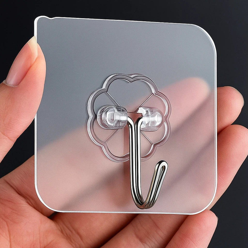 KIT 10 Gancho Adesivo Parede Multifuncional Transparente Autocolante Metálico Premium