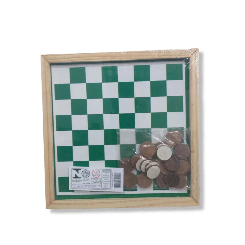Jogo de Dama e Trilha 2 em 1 Tabuleiro Básico de Madeira 21x21 com Piões em MDF Diversas Cores