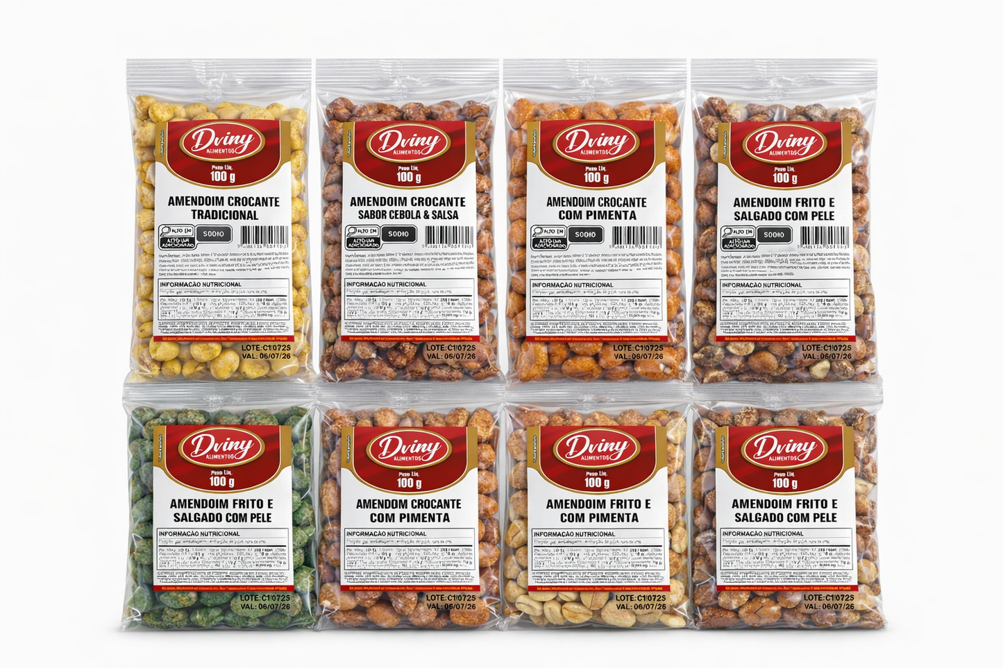 Amendoins Sortidos Diviny – Caixa 30x100g  Amendoim Crocante Sortido Diviny – Caixa com 30 Unid