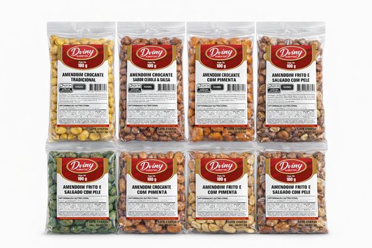 Amendoins Sortidos Diviny – Caixa 30x100g  Amendoim Crocante Sortido Diviny – Caixa com 30 Unid