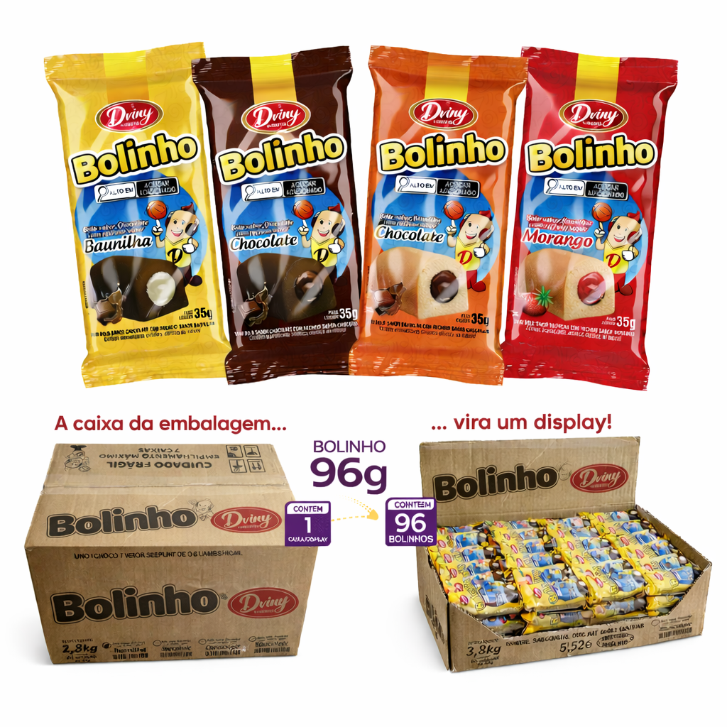 Bolinho Rechedado Sabor Chocolate cx c/96 unidades