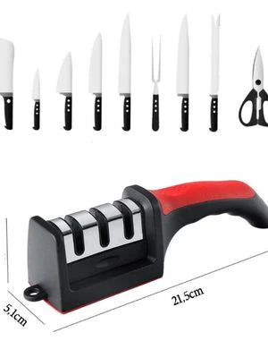 Amolador Afiador De Facas Em Aço Inox Profissional Com 3 Afiadores Profissional 21.5x5,8x5,1 CM