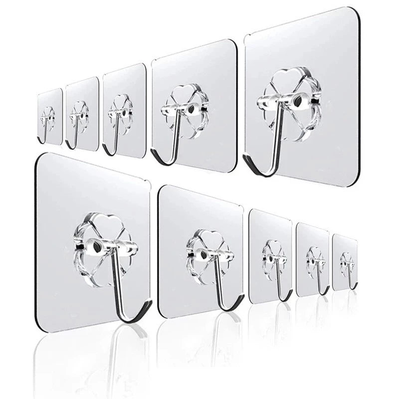 KIT 10 Gancho Adesivo Parede Multifuncional Transparente Autocolante Metálico Premium