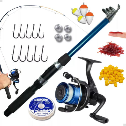 Kit De Pesca Completo 1 Vara Telescópica + 1 Molinete Com Linha - Acessórios Iscas, Anzóis, Chumbada