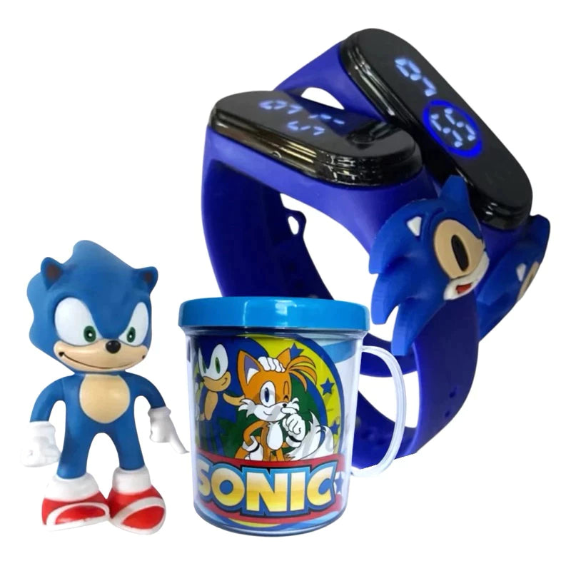Kit Boneco do Sonic + Relógio + Caneca