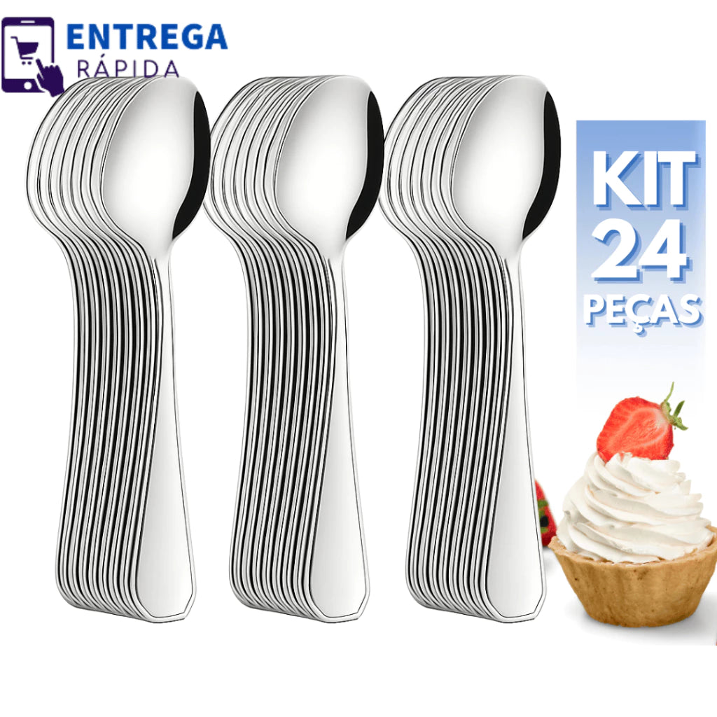Kit 24 Colher de Sobremesa Talheres de Inox Utensílios para Cozinha