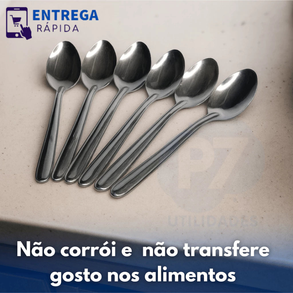 Kit 24 Colher de Sobremesa Talheres de Inox Utensílios para Cozinha