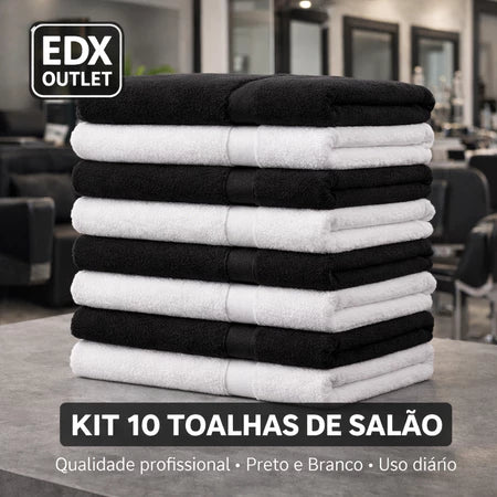 Kit 6 Toalha Profissional para Salão 100% Algodão Não Solta Fiapos 40 x 65 cm / 5 Branca e 5 Preta
