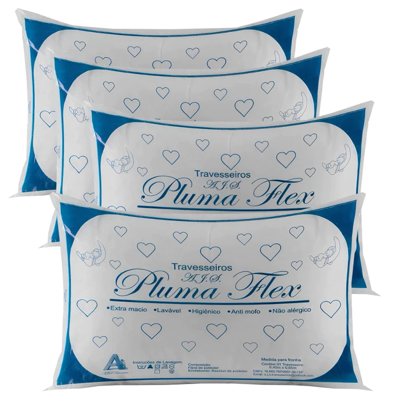 4 Travesseiro Fibra Mista manta Promoção Macio - Confortável - Grande Tecido Tnt