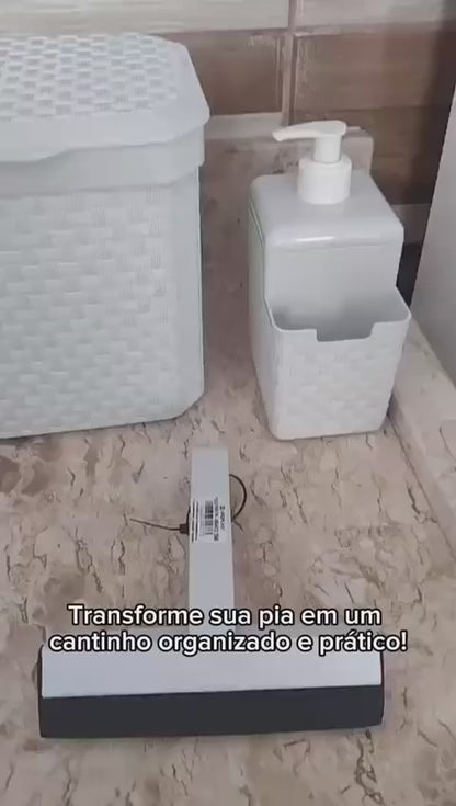 Kit Cozinha 3 Peças Lixeira Pia 5 Litros + Porta Detergente Sabão + Rodinho de Pia