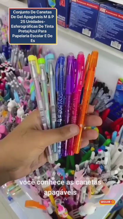 Conjunto De Canetas De Gel Apagáveis M & P 25 Unidades-Esferográficas De Tinta Preta/Azul Para Papelaria Escolar E De Es