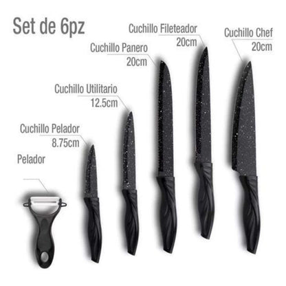 Jogo Faca Com 6 Peças Antiaderente Faqueiro Gourmet Cozinha Completa
