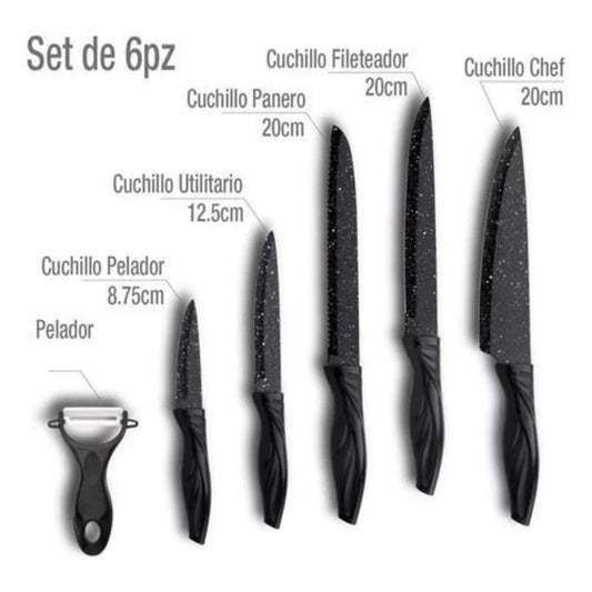 Jogo Faca Com 6 Peças Antiaderente Faqueiro Gourmet Cozinha Completa
